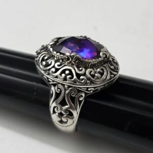 'Sarda' Ornate Sterling Silver 925 Ring Mystic Topaz Intricate Filigree